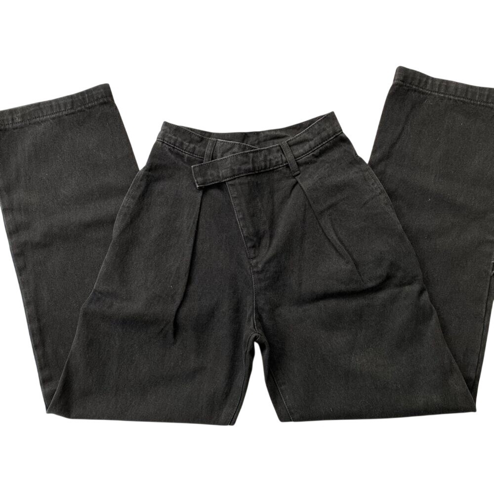 GREY LAB All Wrapped‎ Up Jeans Size 24 Pleat Tuck Crossover Straight Leg Denim